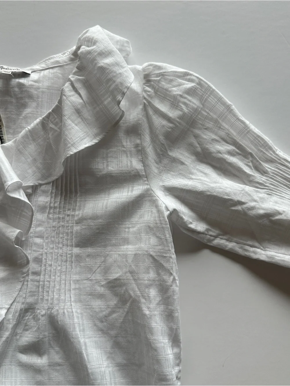 NWT Madewell Ruffle Puff-Sleeve Peplum Top in Windowpane | Size XXS